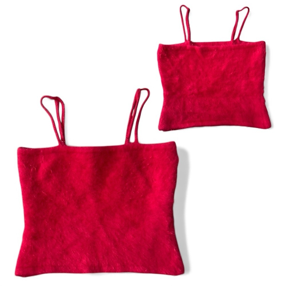 Red Bebe Angora Sweater Tank with removable strap to be converted tube top.